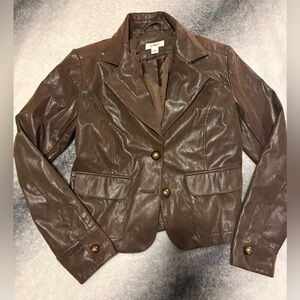Cato Brown Faux Aged‎ Leather Winter Style Blazer Jacket Suit Coat S (A2)